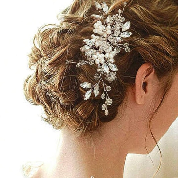 Accessories - Clear Crystal Wedding Hair Comb Pearl Flower Bridal Hair Clip Hair Accessories